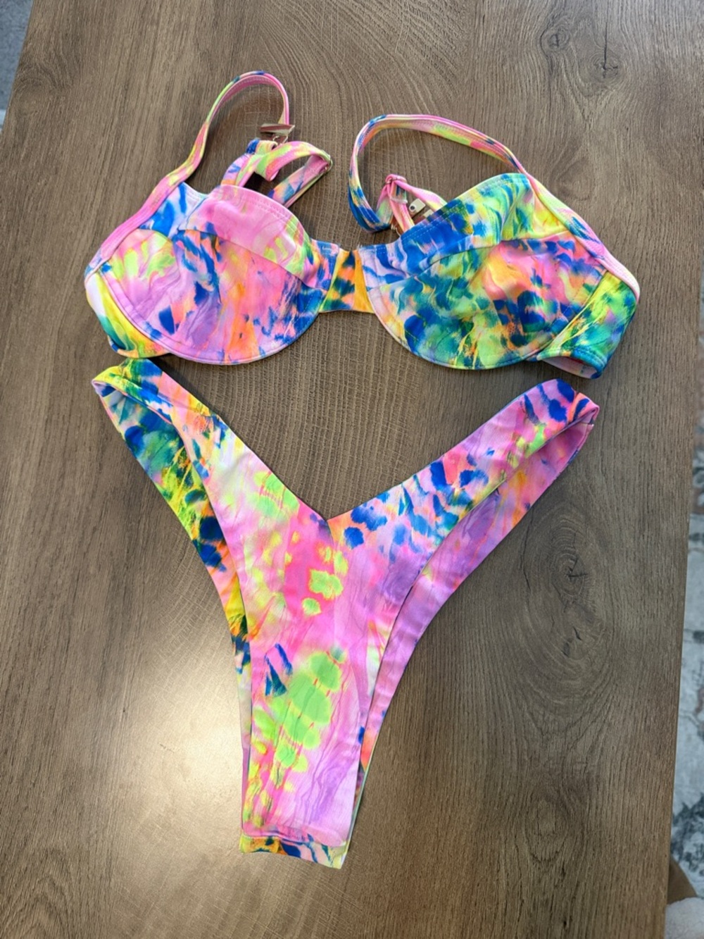 Kulani Kinis Multicolor Tie-Dye Bikini - Pink, Green, Blue